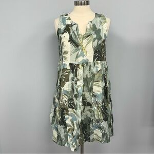 NWT La Raganne Italy Linen Dress M Sage Green Palm Print Resortwear Vacation